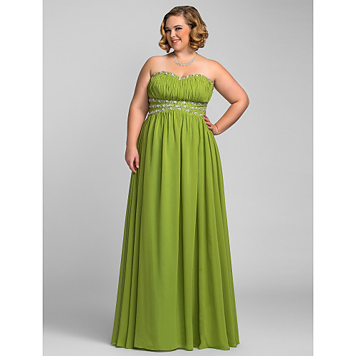 

A-Line Open Back Prom Formal Evening Military Ball Dress Sweetheart Neckline Strapless Sleeveless Floor Length Chiffon with Crystals Draping 2021