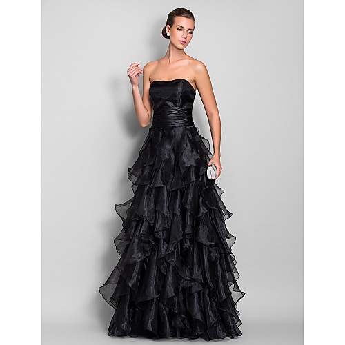 

A-Line Elegant Prom Formal Evening Dress Strapless Sleeveless Floor Length Organza with Ruffles Tier 2021