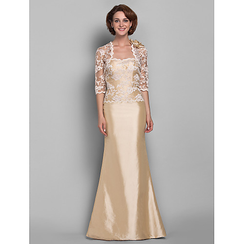

Mermaid / Trumpet Mother of the Bride Dress Wrap Included Sweetheart Neckline Floor Length Lace Taffeta Half Sleeve with Lace 2021