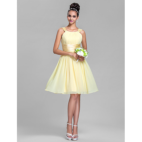 

A-Line Straps Knee Length Chiffon / Stretch Satin Bridesmaid Dress with Ruched / Draping