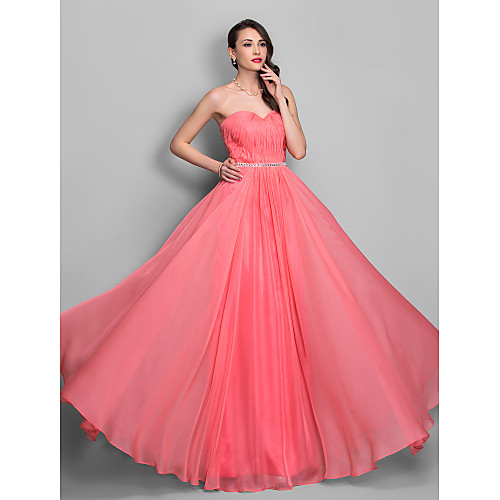 

Sheath / Column Open Back Prom Formal Evening Military Ball Dress Sweetheart Neckline Sleeveless Floor Length Chiffon with Crystals Side Draping 2021