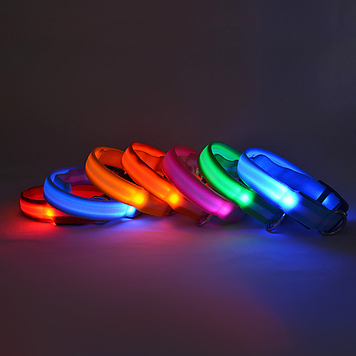 

Dog Collar LED Lights Nylon Yellow Red Blue Pink Orange