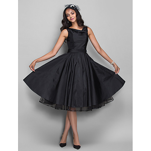 

Ball Gown 1950s Cocktail Party Prom Dress V Neck Sleeveless Knee Length Taffeta with Pleats Crystals 2021