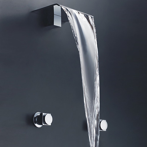 

Bathtub Faucet - Contemporary Chrome Wall Mounted Ceramic Valve Bath Shower Mixer Taps / Two Handles Three Holes
