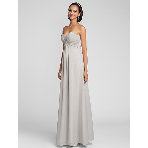 

Sheath / Column Sweetheart Neckline Floor Length Chiffon Bridesmaid Dress with Criss Cross / Ruched / Beading / Open Back