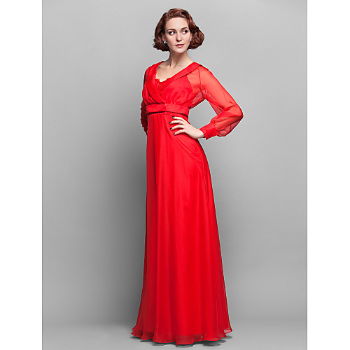 

A-Line Mother of the Bride Dress Vintage Inspired Spaghetti Strap Floor Length Chiffon Long Sleeve with Lace 2021