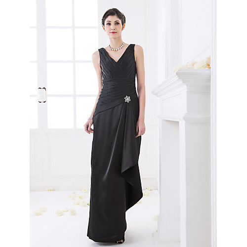 

Sheath / Column V Neck Floor Length Stretch Satin Bridesmaid Dress with Criss Cross / Side Draping / Crystal Brooch