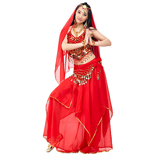

Belly Dance Top Coin Beading Draping Women's Performance Natural Chiffon