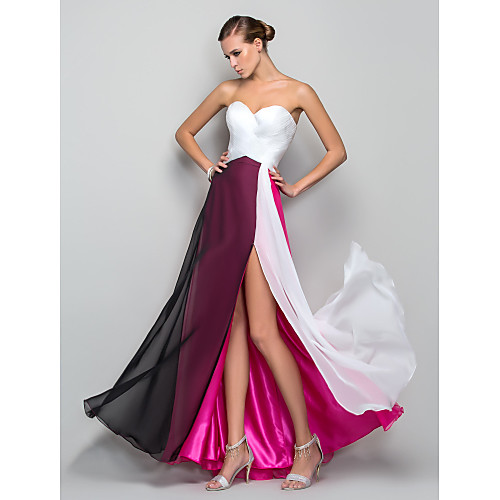 

A-Line Empire Holiday Prom Dress Sweetheart Neckline Sleeveless Floor Length Chiffon with Split Front 2021