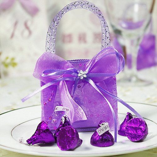 

Round Square Organza Favor Holder with Rhinestone Ribbons Printing Favor Boxes Favor Bags - 12