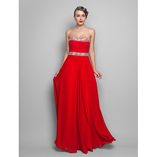 

Ball Gown Open Back Prom Formal Evening Dress Sweetheart Neckline Strapless Sleeveless Floor Length Chiffon with Ruched Beading Sequin 2021