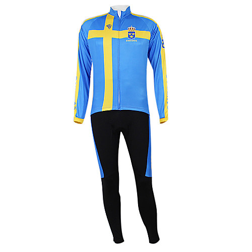 

Malciklo Men's Women's Long Sleeve Cycling Jersey with Tights Winter Elastane Polyester Blue Sweden Champion National Flag Bike Clothing Suit Mountain Bike MTB Road Bike Cycling Windproof Quick Dry