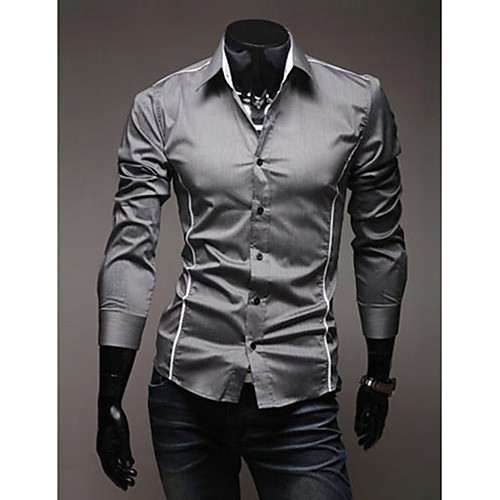 

Men's Plus Size Solid Colored Slim Shirt Casual Daily Classic Collar White / Black / Gray / Spring / Fall / Long Sleeve