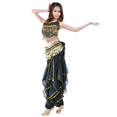 

Belly Dance Top Coin Beading Sequin Women's Training Performance Sleeveless Natural Chiffon