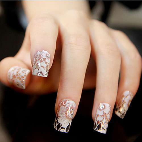 

12 pcs Lovely ABS 3D Nail Stickers Lace Stickers For Finger nail art Manicure Pedicure Daily Flower / Wedding / Fashion