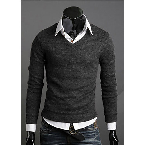 

Men's Casual Solid Colored Pullover Long Sleeve Slim Regular Sweater Cardigans V Neck Fall Winter Wine Black Purple / Weekend
