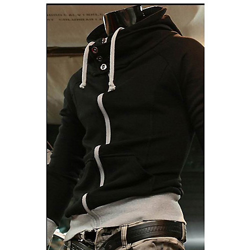 

Haoba Contrast Color High Neck Hooded Coat(Black)