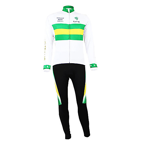 

Malciklo Men's Long Sleeve Cycling Jersey with Tights Winter Fleece Polyester White / Green Australia Champion National Flag Bike Clothing Suit Mountain Bike MTB Road Bike Cycling Thermal / Warm