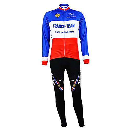 

Malciklo Men's Long Sleeve Cycling Jersey with Bib Tights Winter Fleece Polyester BlueRed France Champion National Flag Bike Clothing Suit Mountain Bike MTB Road Bike Cycling Thermal / Warm Fleece