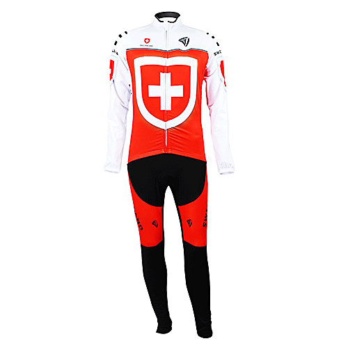 

Malciklo Men's Long Sleeve Cycling Jersey with Tights Winter Fleece Polyester Black / Red Switzerland Champion National Flag Bike Clothing Suit Mountain Bike MTB Road Bike Cycling Thermal Warm Fleece