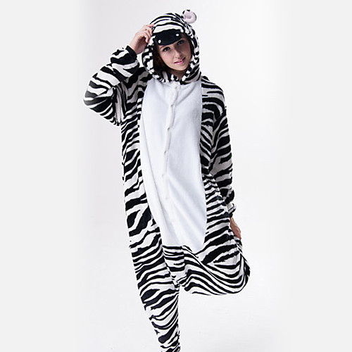 

Adults' Kigurumi Pajamas Zebra Animal Onesie Pajamas Flannel Toison Black / White Cosplay For Men and Women Animal Sleepwear Cartoon Festival / Holiday Costumes