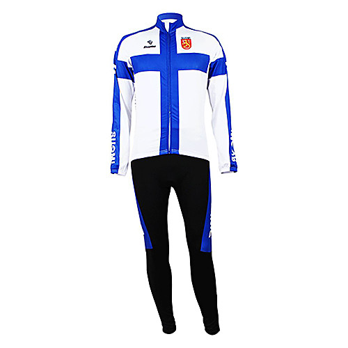 

Malciklo Men's Long Sleeve Cycling Jersey with Tights Winter Fleece Polyester Blue / White Finland Champion National Flag Bike Clothing Suit Mountain Bike MTB Road Bike Cycling Thermal / Warm Fleece