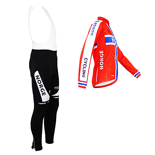 

Malciklo Men's Long Sleeve Cycling Jersey with Bib Tights Winter Fleece Polyester Black / Red Norway Champion National Flag Bike Clothing Suit Mountain Bike MTB Road Bike Cycling Thermal / Warm