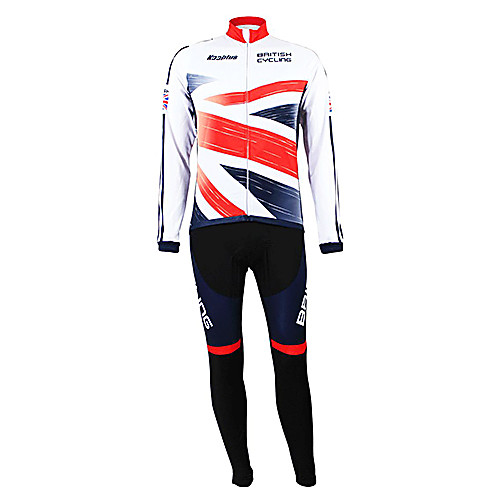

Malciklo Men's Long Sleeve Cycling Jersey with Tights Winter Fleece Polyester Red / White British Champion National Flag Bike Clothing Suit Mountain Bike MTB Road Bike Cycling Thermal / Warm Fleece