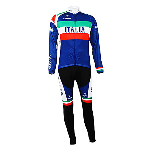 

Malciklo Men's Long Sleeve Cycling Jersey with Bib Tights Winter Fleece Polyester Italy Champion National Flag Bike Clothing Suit Thermal / Warm Fleece Lining Breathable Sports Italy Mountain Bike