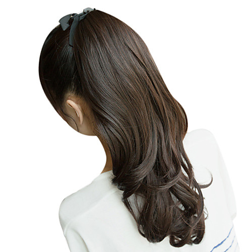 17 Inch Ribbon Legat Sintetic Negru Natural Ondulat Coadă De Cal