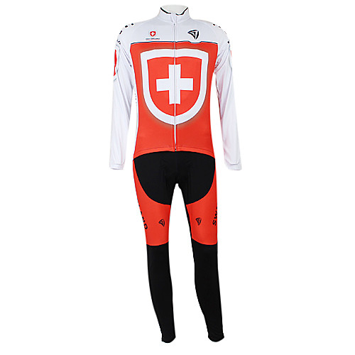 

Malciklo Men's Women's Long Sleeve Cycling Jersey with Tights Winter Elastane Polyester Red and White Switzerland Champion National Flag Bike Clothing Suit Mountain Bike MTB Road Bike Cycling