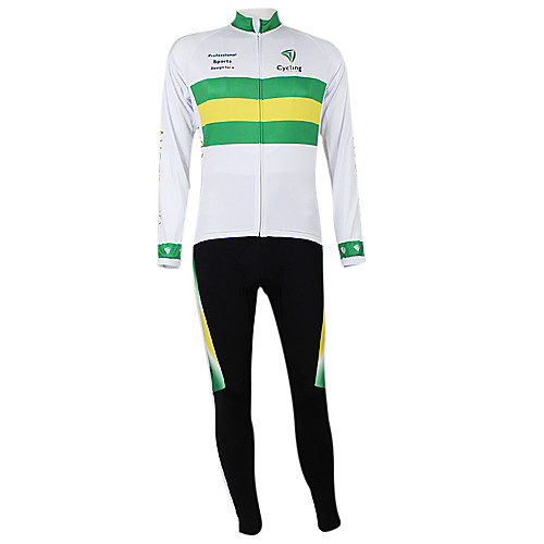 

Malciklo Men's Women's Long Sleeve Cycling Jersey with Bib Tights Winter Elastane Polyester White / Green Australia Champion National Flag Bike Clothing Suit Mountain Bike MTB Road Bike Cycling