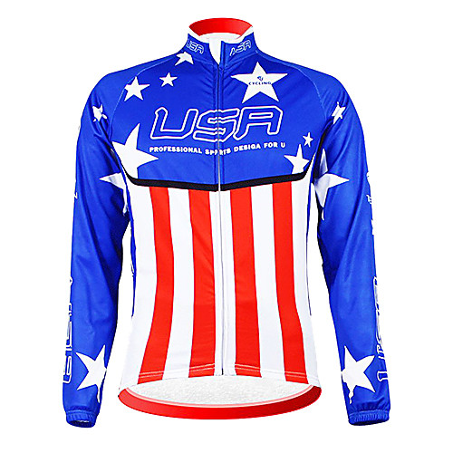 

Malciklo Men's Long Sleeve Cycling Jersey Winter Fleece Polyester American / USA Champion National Flag Bike Jersey Top Mountain Bike MTB Road Bike Cycling Thermal / Warm Fleece Lining Breathable