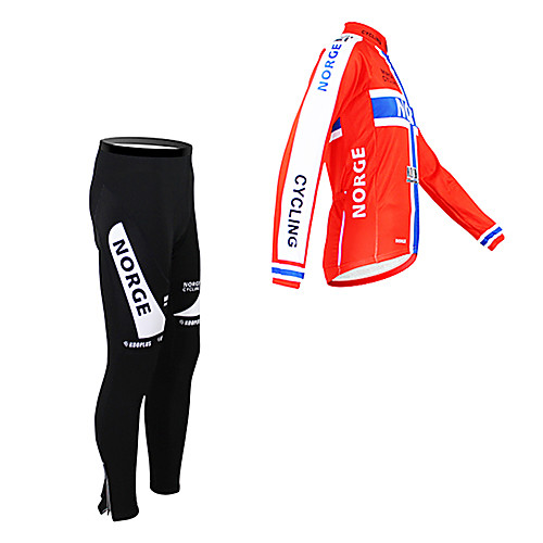 

Malciklo Men's Long Sleeve Cycling Jersey with Tights Winter Fleece Polyester Norway Champion National Flag Bike Clothing Suit Thermal / Warm Fleece Lining Breathable Sports Norway Mountain Bike MTB