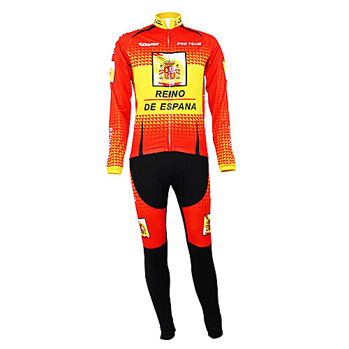 

Malciklo Men's Long Sleeve Cycling Jersey with Bib Tights Winter Fleece Polyester Spain Champion National Flag Bike Clothing Suit Thermal / Warm Fleece Lining Breathable Sports Spain Mountain Bike