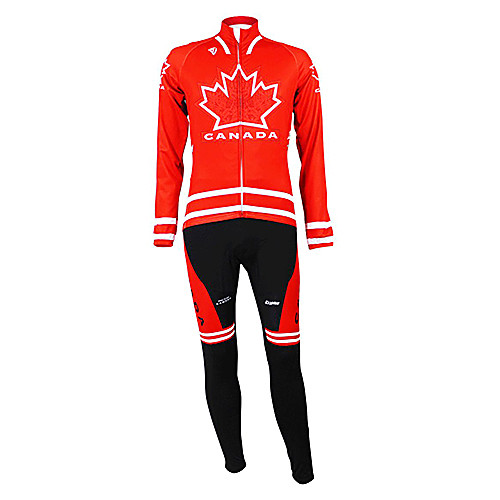 

Malciklo Men's Long Sleeve Cycling Jersey with Bib Tights Winter Fleece Polyester RedBlack Canada Champion National Flag Bike Clothing Suit Mountain Bike MTB Road Bike Cycling Thermal / Warm Fleece