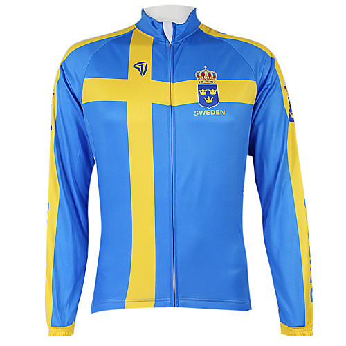 

Malciklo Men's Women's Long Sleeve Cycling Jersey Winter Polyester Blue Sweden Champion National Flag Bike Jersey Top Mountain Bike MTB Road Bike Cycling Windproof Quick Dry Waterproof Zipper Sports