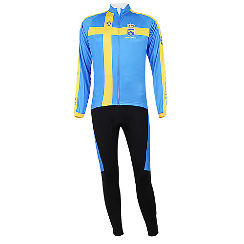 

Malciklo Men's Women's Long Sleeve Cycling Jersey with Bib Tights Winter Elastane Polyester Sweden Champion National Flag Bike Clothing Suit Mountain Bike MTB Road Bike Cycling Windproof Quick Dry