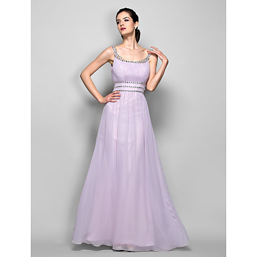 

Sheath / Column Open Back Prom Formal Evening Military Ball Dress Scoop Neck Floor Length Georgette with Beading 2021