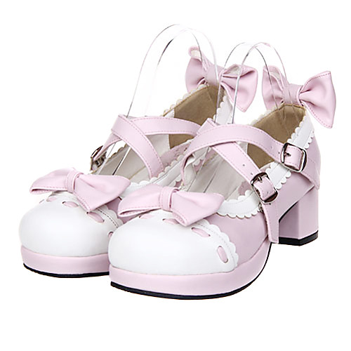 

Women's Lolita Shoes Sweet Lolita High Heel Shoes Bowknot 4.5 cm Pale Pink PU Leather / Polyurethane Leather Halloween Costumes / Princess