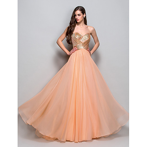 

Ball Gown Vintage Inspired Prom Formal Evening Military Ball Dress Sweetheart Neckline Strapless Sleeveless Floor Length Chiffon with Criss Cross Sequin Draping 2021