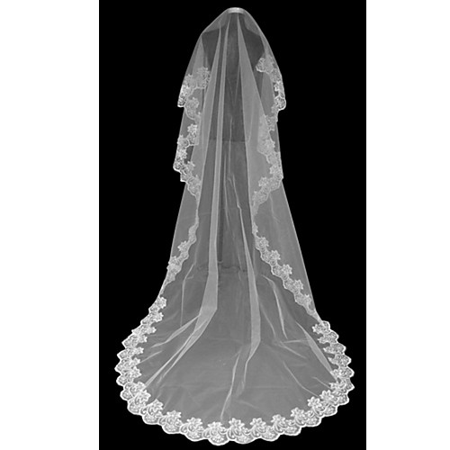 

One-tier Lace Applique Edge Wedding Veil Cathedral Veils with 118.11 in (300cm) Tulle