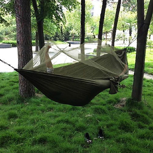 

Camping Hammock with Mosquito Net Double Hammock Outdoor Portable Breathable Quick Dry Anti-Mosquito Ultra Light (UL) Parachute Nylon with Carabiners and Tree Straps for 2 person Hunting Fishing