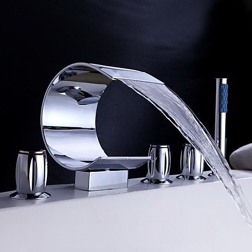 

Bathtub Faucet - Contemporary Chrome Roman Tub Ceramic Valve Bath Shower Mixer Taps / Single Handle Five Holes