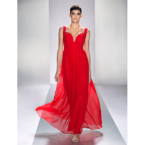 

A-Line Open Back Prom Formal Evening Military Ball Dress Queen Anne Short Sleeve Ankle Length Chiffon Satin Chiffon with Criss Cross Beading 2021