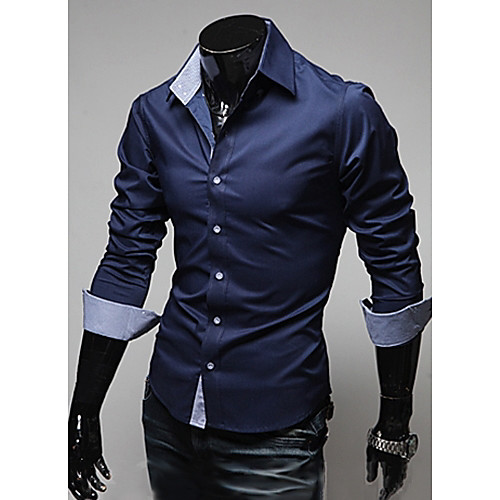 

Men's Solid Colored Slim Shirt Casual / Daily Plus Size Button Down Collar Wine / White / Black / Dark Blue / Light Blue / Long Sleeve