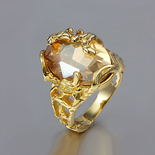 

Statement Ring Cubic Zirconia Solitaire Gold Plated 18K Gold Cocktail Ring Ladies Unusual Unique Design 1pc 6 7 8 9 / Women's / Citrine