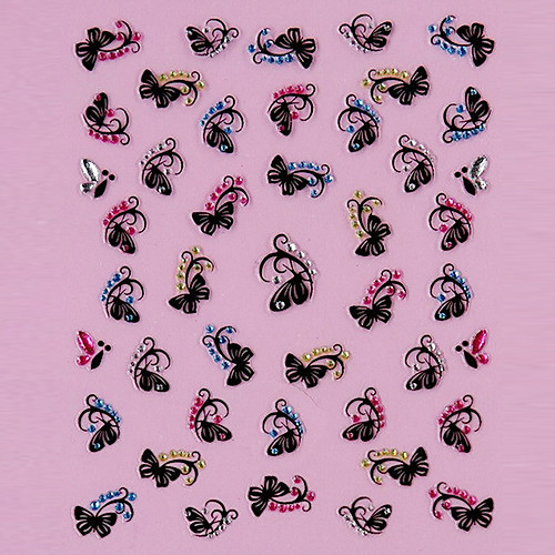 

3d design black honey butterfly pattern rhinestone nail art stickers