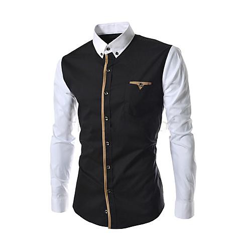 

Men's Shirt Color Block Formal Style Long Sleeve Daily Tops Business Casual Black Dark Gray