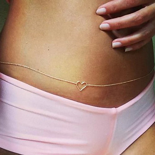 

Belly Body Chain Body Chain Ladies Simple European Women's Body Jewelry For Daily Casual Alloy Heart Love Golden 1pc